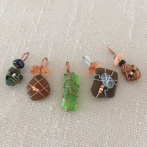 5 Pack Pendants Vintage Sea Glass Hand Crafted Wire Wrapped